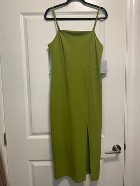 MELLODAY Olive Green Slim Midi Slip Dress with Side Slit
